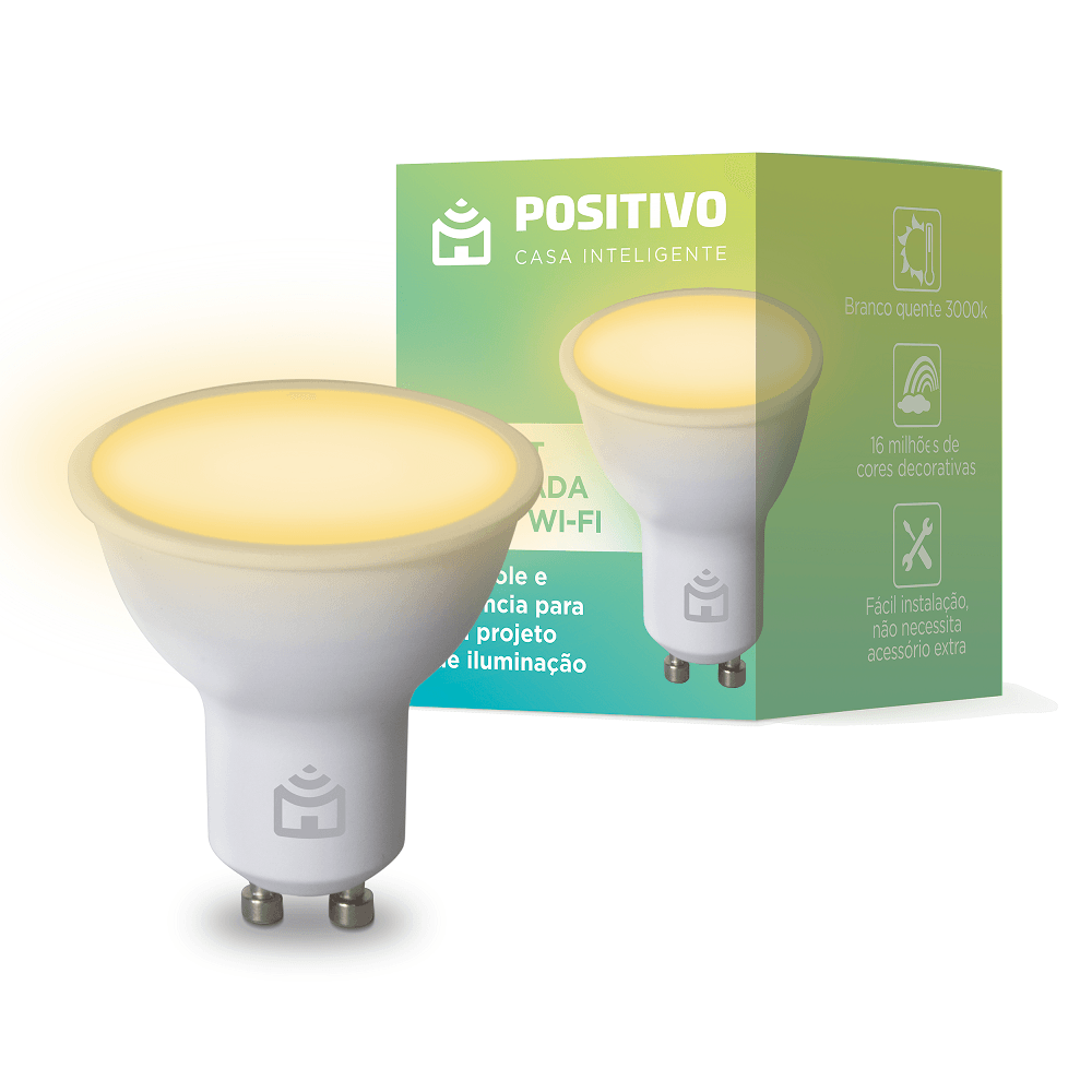 Smart Lâmpada Spot Wi-Fi Positivo Casa Inteligente - 4.5W - GU10 - Conexão Wi-Fi - Vida Útil 15.000h