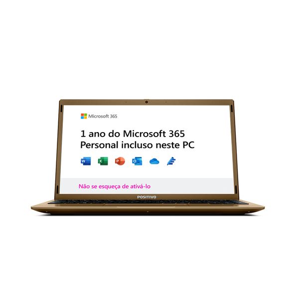 Notebook Positivo Motion Q4128C Intel® Atom® Quad-Core™ Windows 10 Home 14" - Dourado - Inclui Microsoft 365*