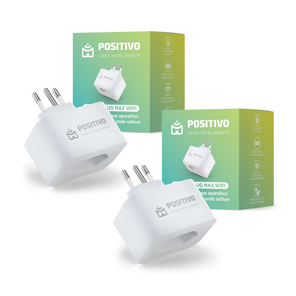 Kit 2 Smart Plug Max Wi-Fi Positivo Casa Inteligente - 16A - 1600W - 100/240V - Conexão Wi-Fi