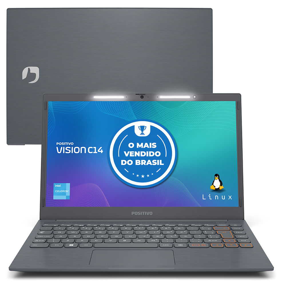 Notebook Positivo Vision C14 Intel® Celeron® Linux 4GB RAM 128GB eMMC 14.1” HD Lumina BAR – Cinza