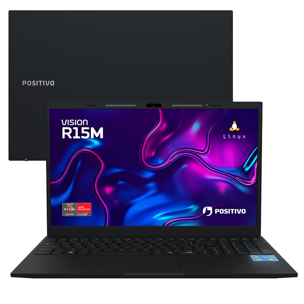 Notebook Positivo Vision R15M AMD® Ryzen 5-5625U Linux 16GB RAM 512GB SSD Wi-Fi 6 15” Full HD IPS Minitela - Preto