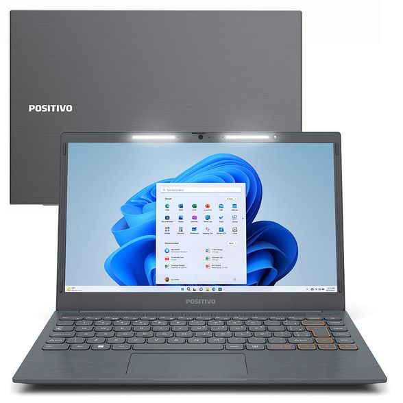 Notebook Positivo Vision C14 Intel Celeron N4500 Windows 11 Home 8GB RAM 128GB e MMC 14.1" HD Lumina BAR Tecla Link Cinza