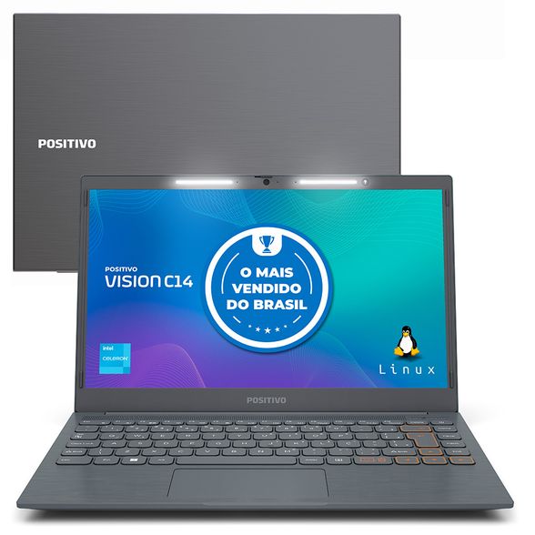 Notebook Positivo Vision C14 Intel Celeron Linux 8GB RAM 256GB e MMC 14.1" LED HD Lumina BAR - Cinza