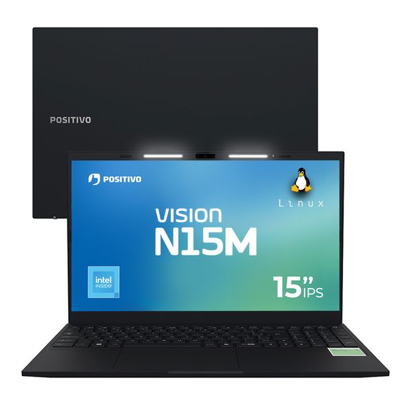 Notebook Positivo Vision N15M Intel N100 Linux 8GB RAM 256GB SSD Wi-Fi 6 - 15, 6" Full HD IPS Minitela - Preto
