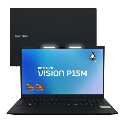 Notebook Positivo Vision P15M AMD Ryzen 5-3500U Linux 16GB RAM 512GB SSD Wi-Fi 6 - 15, 6" Full HD IPS - Minitela - Preto